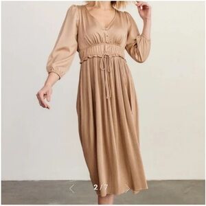 Baltic Born Gabriella Champagne Pleated V-Neck Maxi Dress